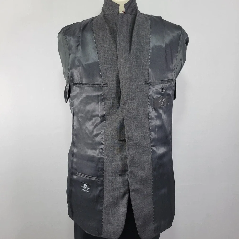 Alfani Men's Sport Coat Blazer Three Button‎ Charcoal Gray Plaid Wool Size 40L